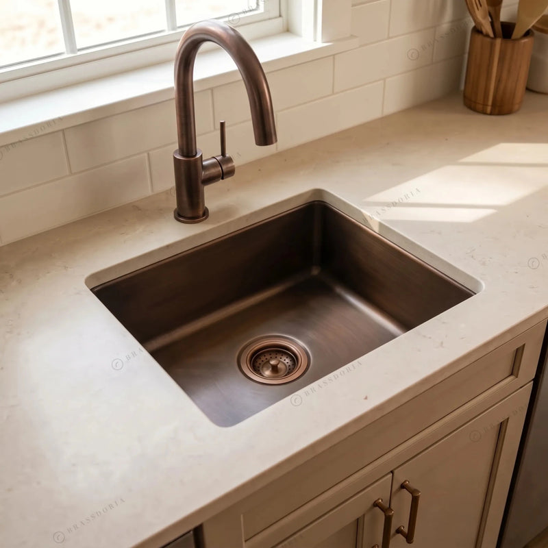 Undermount Aged Copper Kitchen Bar Sink – Various Sizes - BRASSDORIA