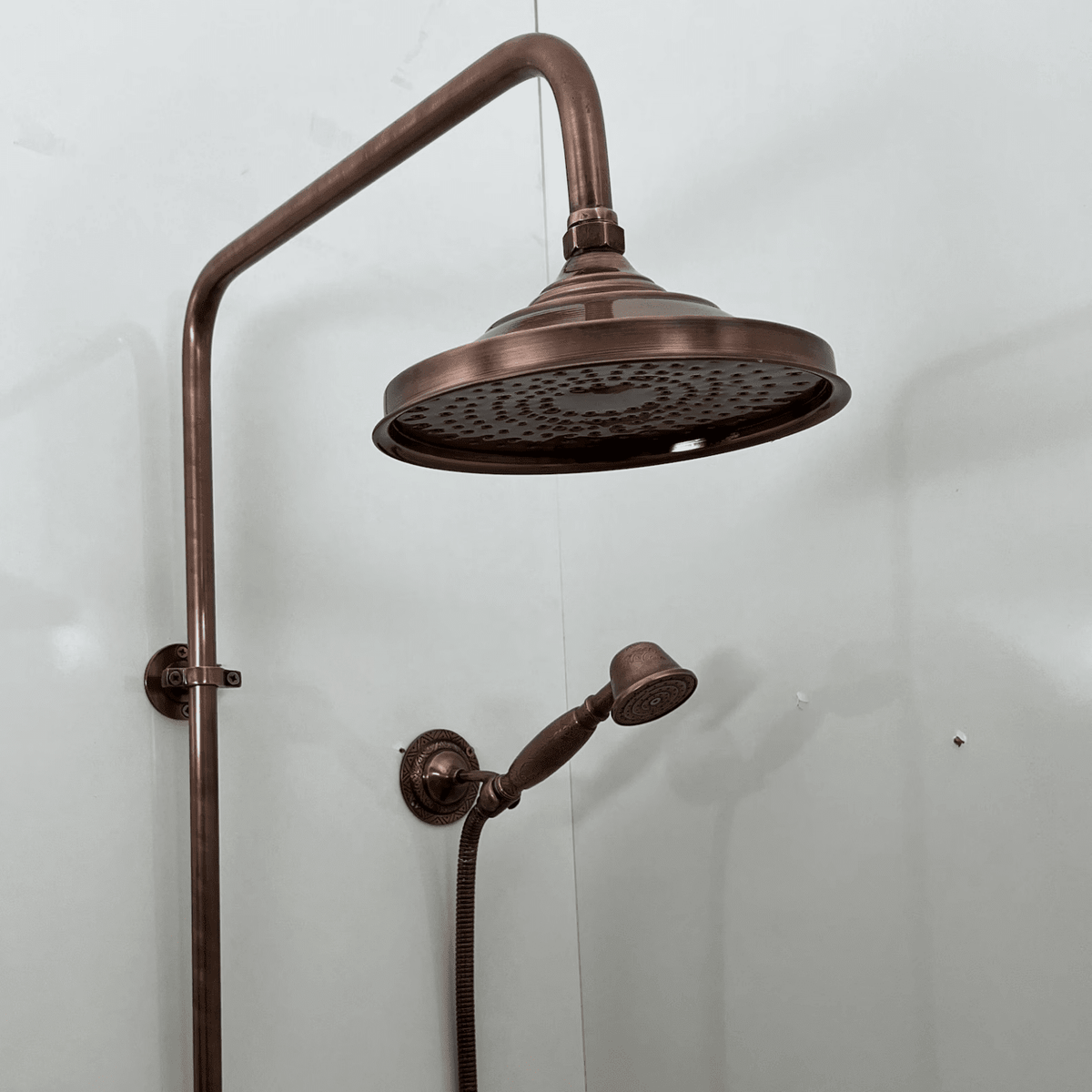 Unlacquered Aged Copper Shower System with Handheld - Aged Copper Exposed Shower - BRASSDORIA