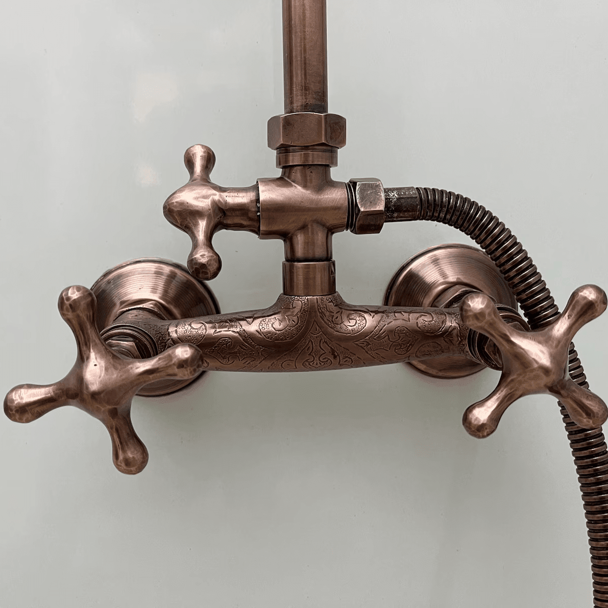 Unlacquered Aged Copper Shower System with Handheld - Aged Copper Exposed Shower - BRASSDORIA