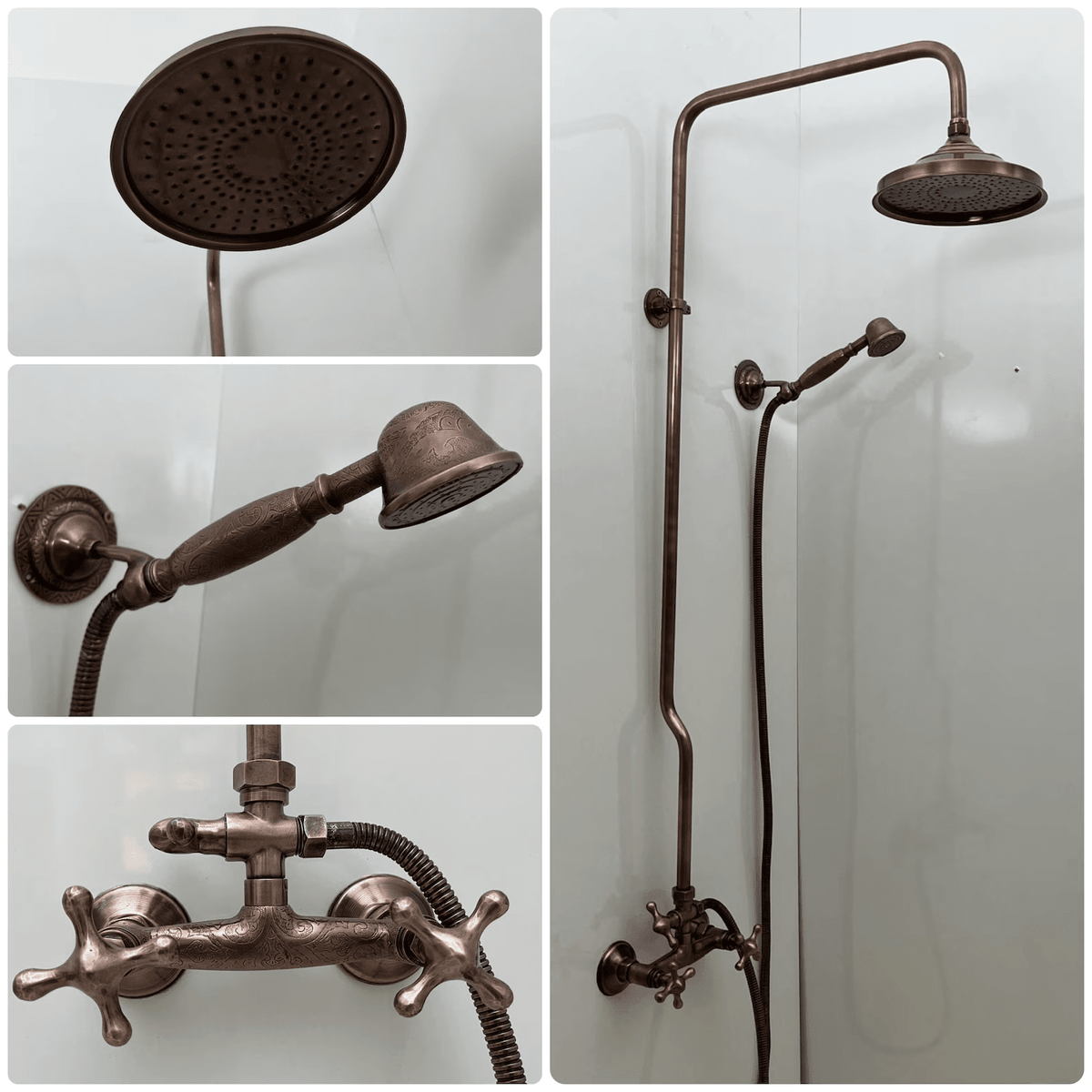 Unlacquered Aged Copper Shower System with Handheld - Aged Copper Exposed Shower - BRASSDORIA
