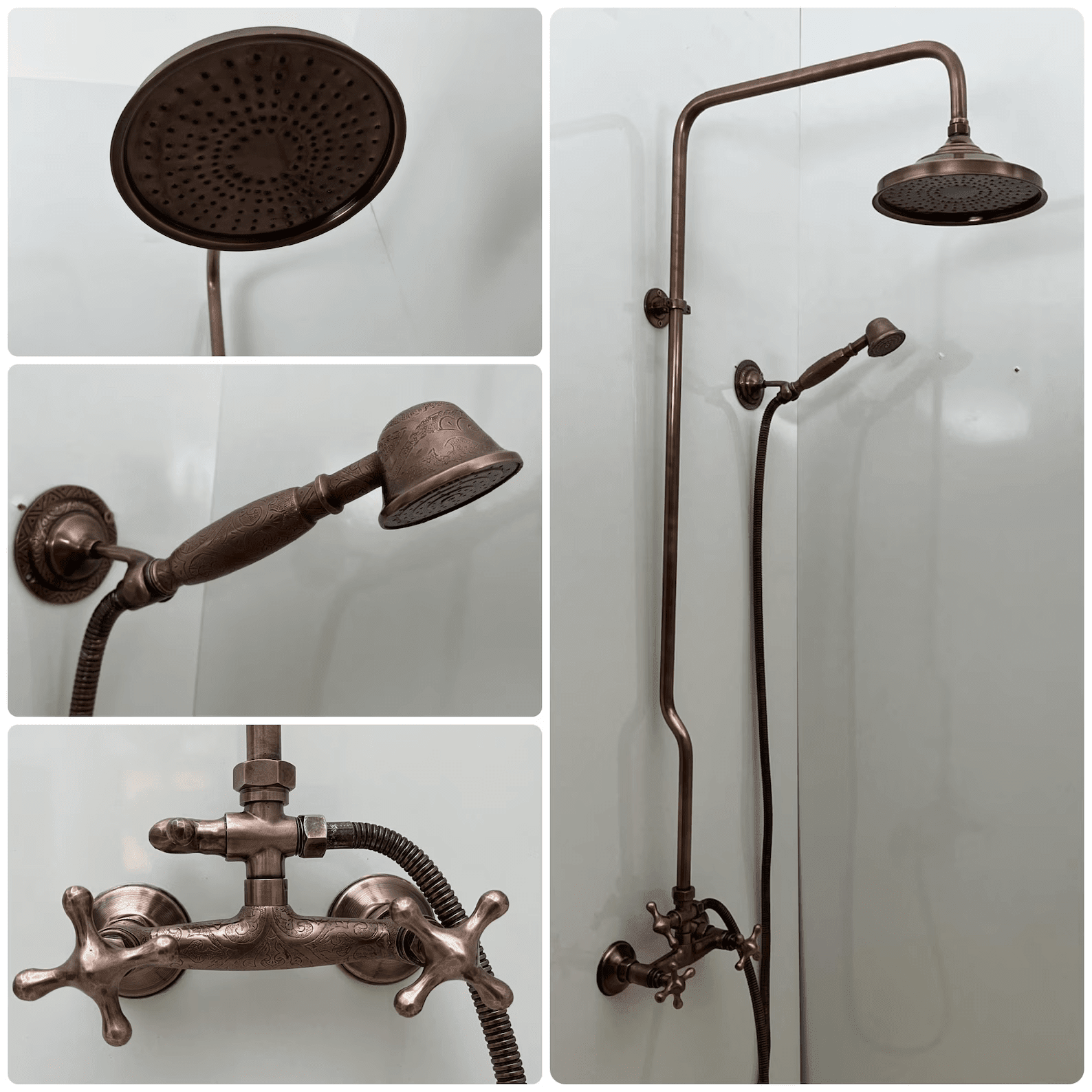 Unlacquered Aged Copper Shower System with Handheld - Aged Copper Exposed Shower - BRASSDORIA