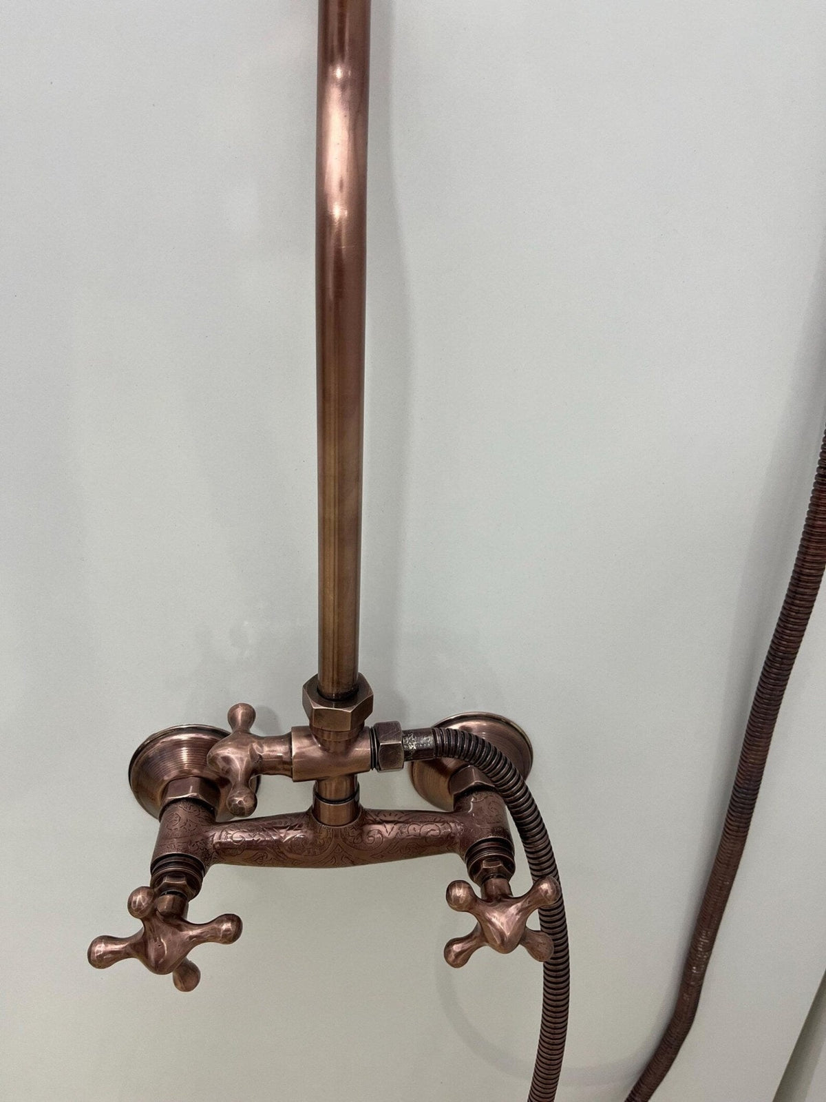 Unlacquered Aged Copper Shower System with Handheld - Aged Copper Exposed Shower - BRASSDORIA