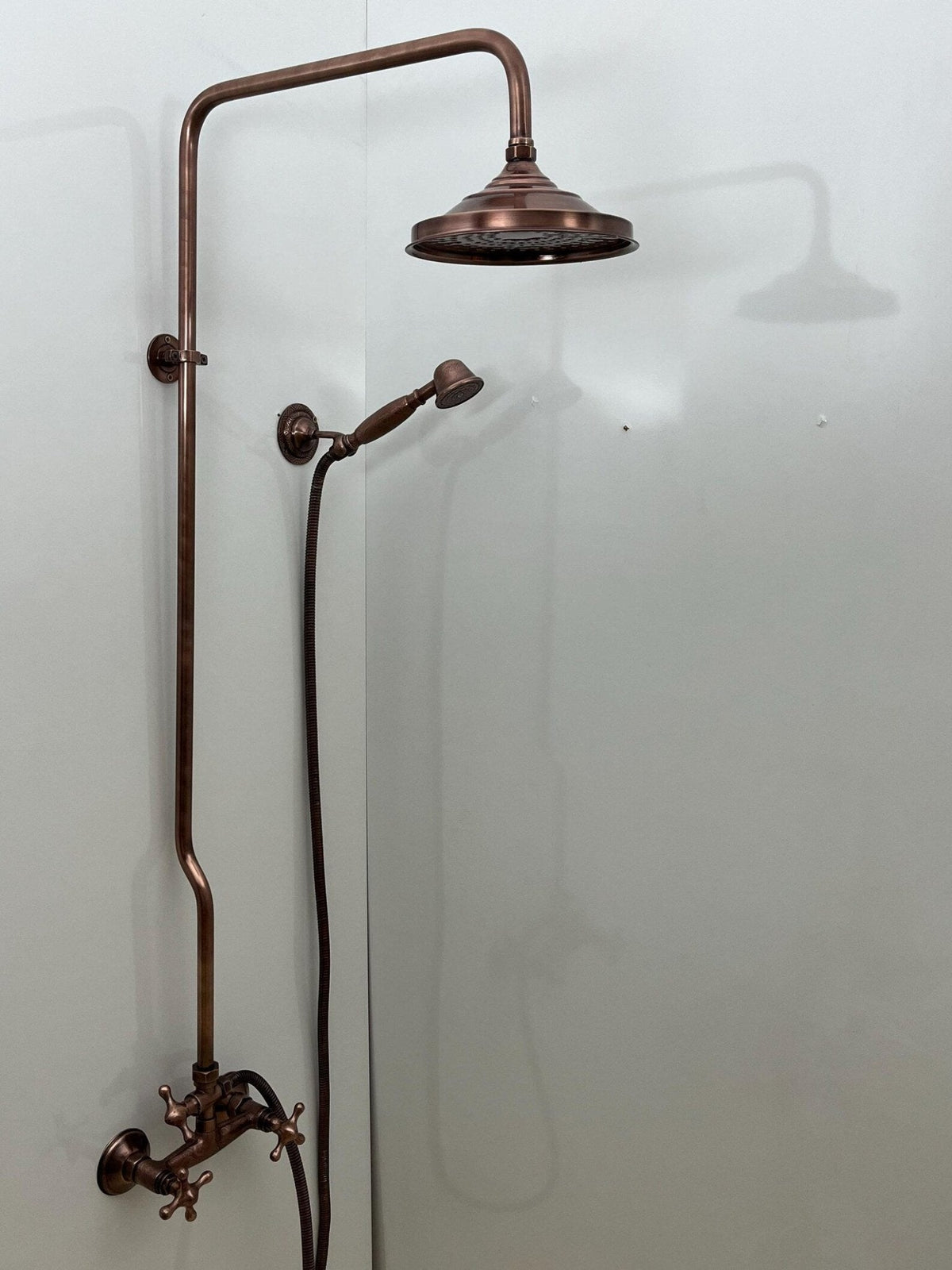 Unlacquered Aged Copper Shower System with Handheld - Aged Copper Exposed Shower - BRASSDORIA