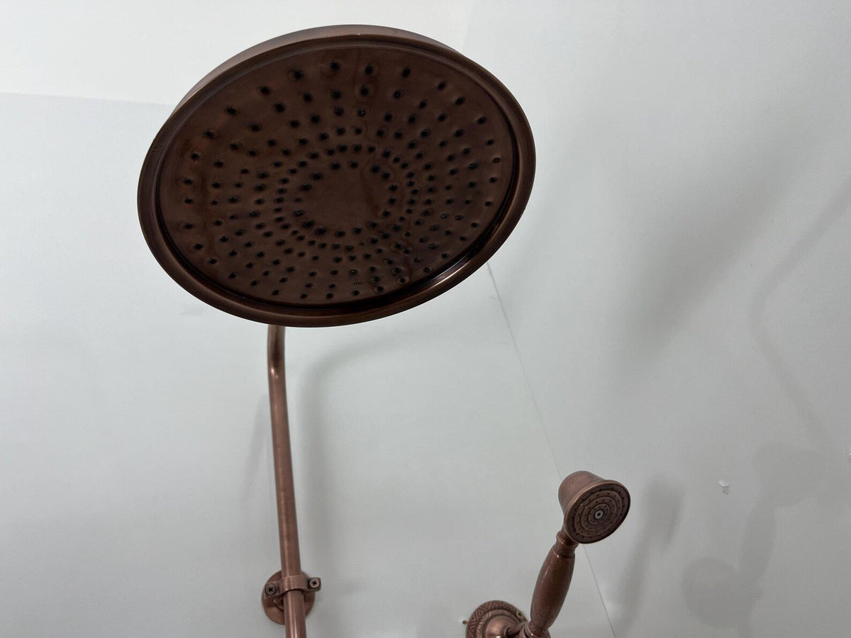 Unlacquered Aged Copper Shower System with Handheld - Aged Copper Exposed Shower - BRASSDORIA