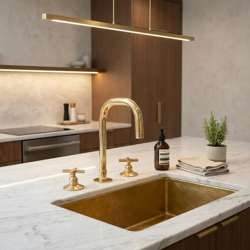 Unlacquered Brass 3 Holes Widespread Faucet - Deck Mount Brass Bathroom Tap - BRASSDORIA