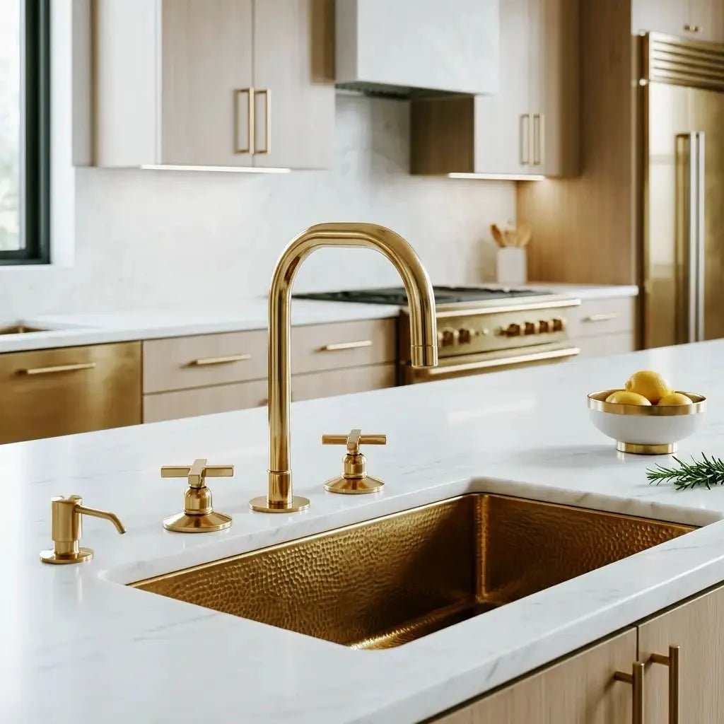 Unlacquered Brass 3 Holes Widespread Faucet - Deck Mount Brass Bathroom Tap - BRASSDORIA
