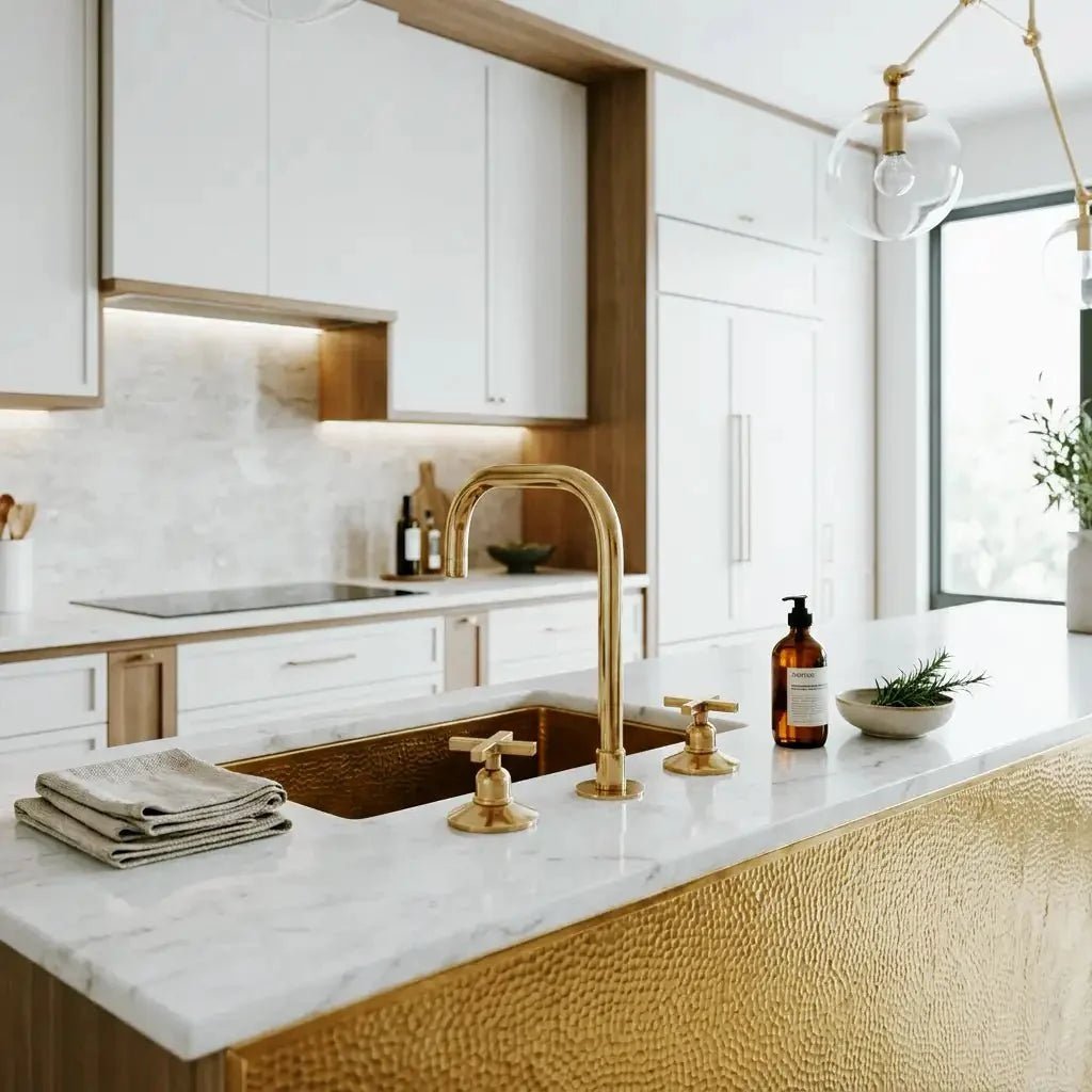 Unlacquered Brass 3 Holes Widespread Faucet - Deck Mount Brass Bathroom Tap - BRASSDORIA