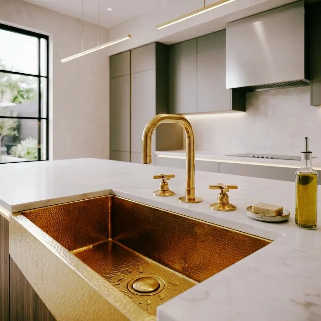 Unlacquered Brass 3 Holes Widespread Faucet - Deck Mount Brass Bathroom Tap - BRASSDORIA
