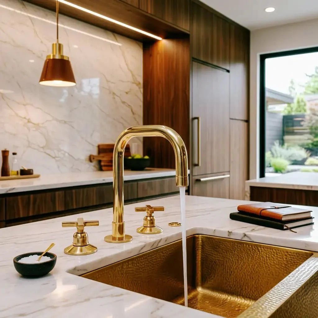 Unlacquered Brass 3 Holes Widespread Faucet - Deck Mount Brass Bathroom Tap - BRASSDORIA