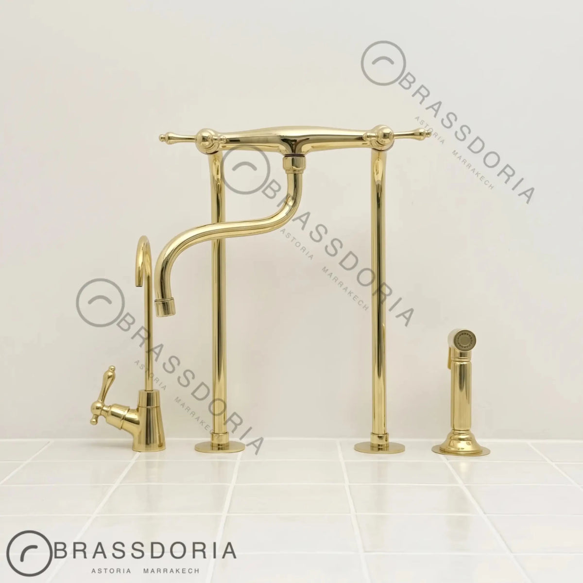 Unlacquered Brass Antique Kitchen Faucet – Lever Handles & Long Legs - BRASSDORIA