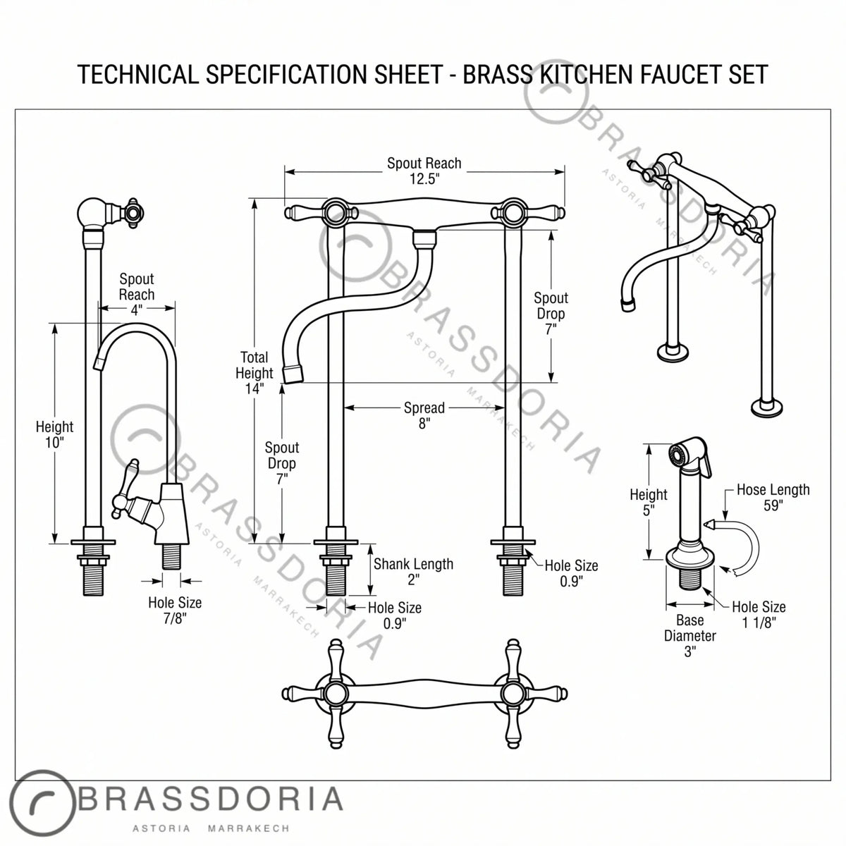 Unlacquered Brass Antique Kitchen Faucet – Lever Handles & Long Legs - BRASSDORIA