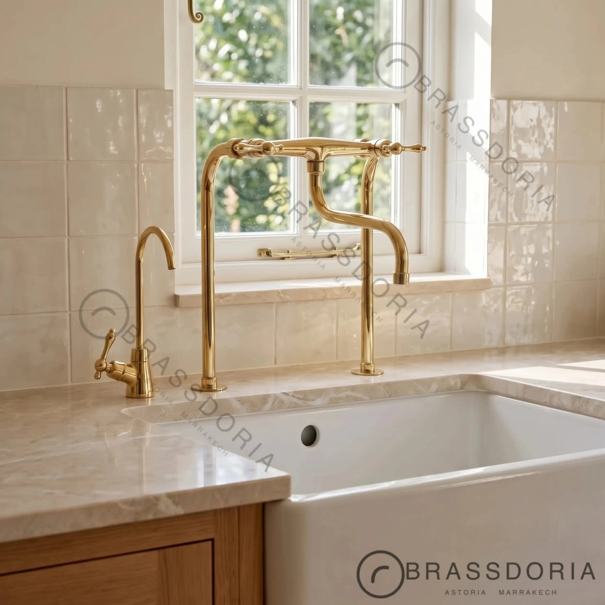 Unlacquered Brass Antique Kitchen Faucet – Lever Handles & Long Legs - BRASSDORIA