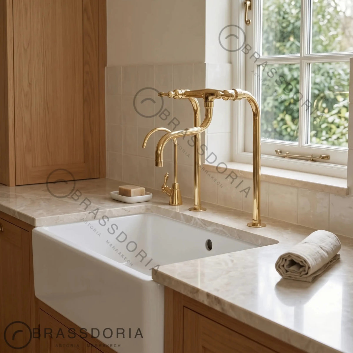 Unlacquered Brass Antique Kitchen Faucet – Lever Handles & Long Legs - BRASSDORIA