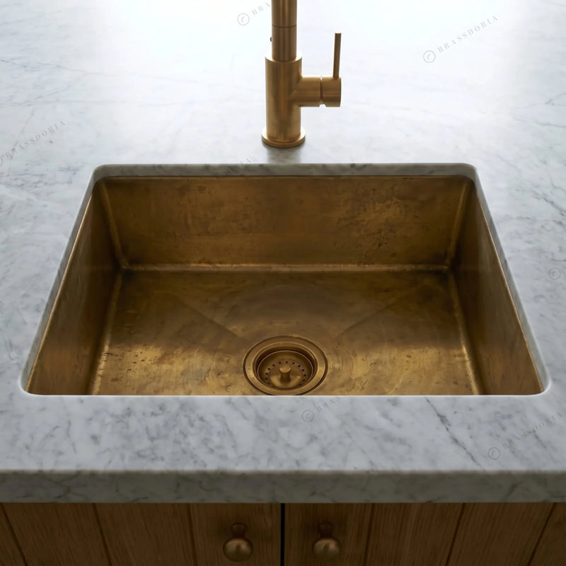 Unlacquered Brass Bar Sink – Rectangular Antique Finish Basin - BRASSDORIA