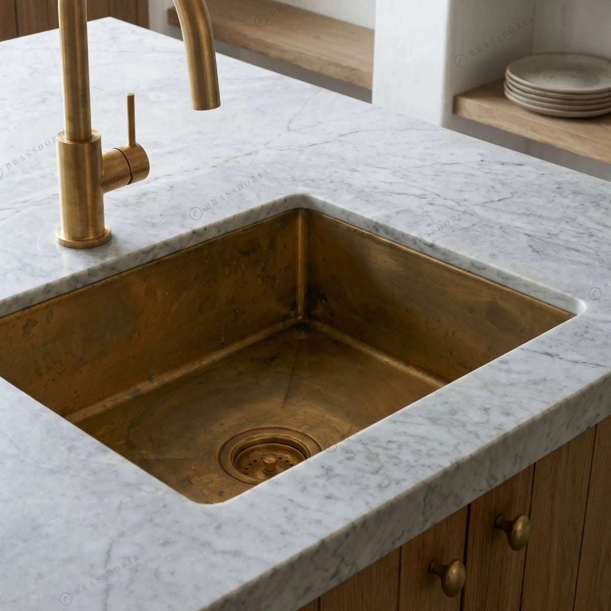 Unlacquered Brass Bar Sink – Rectangular Antique Finish Basin - BRASSDORIA