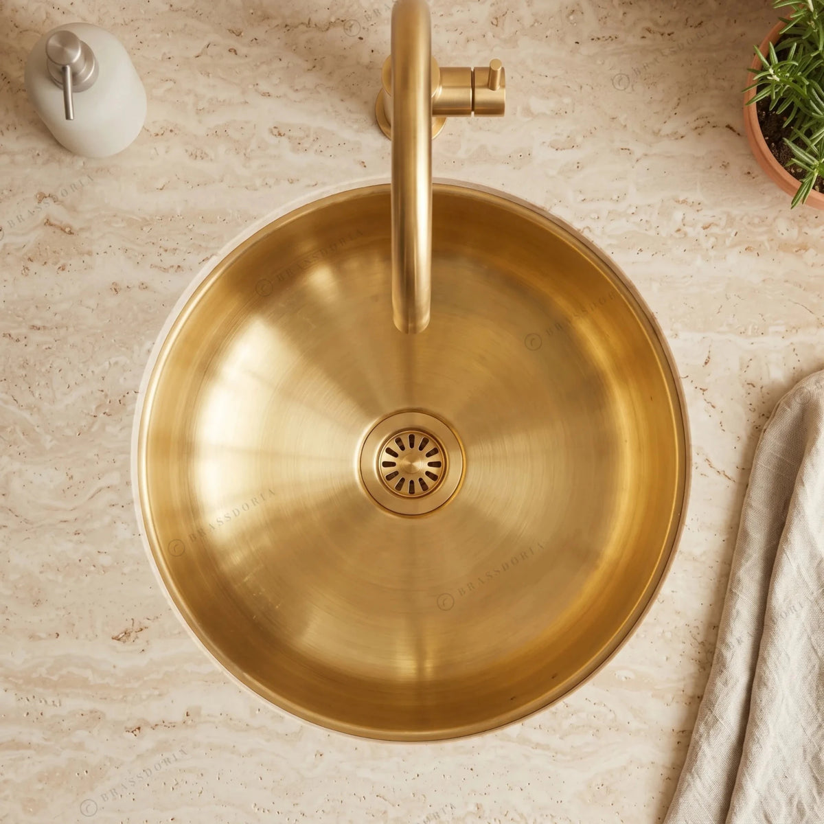 Unlacquered Brass Bar Sink – Undermount Prep Basin with Strainer - BRASSDORIA
