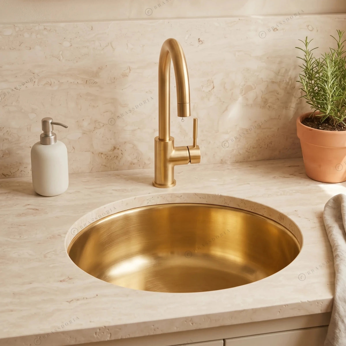 Unlacquered Brass Bar Sink – Undermount Prep Basin with Strainer - BRASSDORIA
