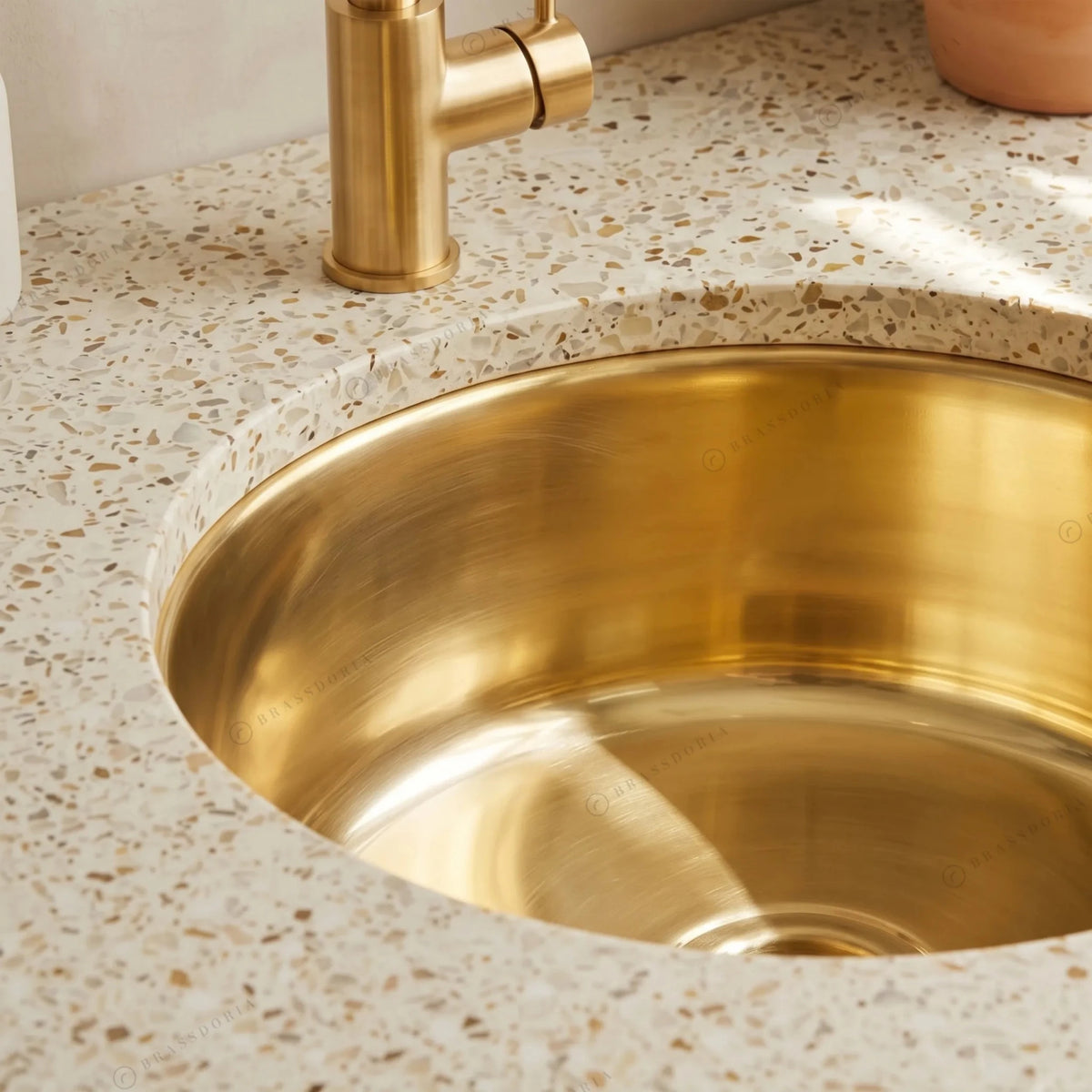Unlacquered Brass Bar Sink – Undermount Prep Basin with Strainer - BRASSDORIA