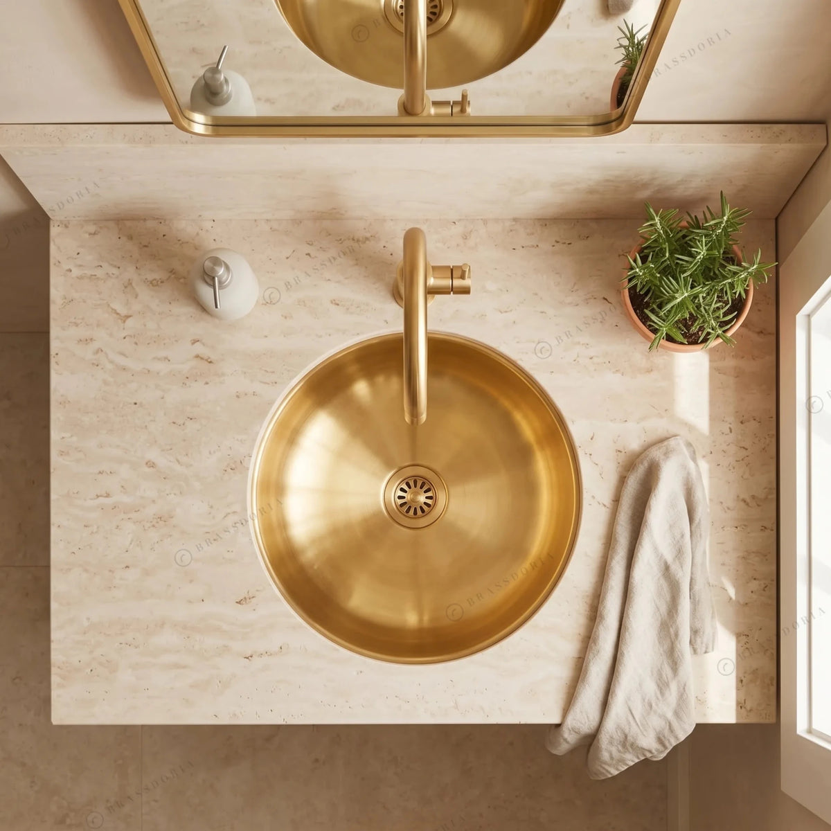 Unlacquered Brass Bar Sink – Undermount Prep Basin with Strainer - BRASSDORIA