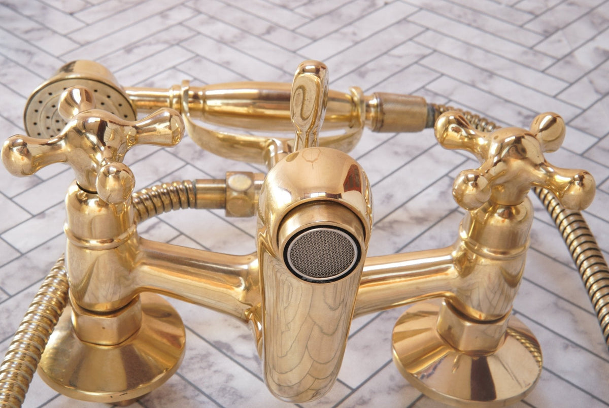 Unlacquered Brass Bath Tub Filler, Brass Wall mounted Tub Filler - BRASSDORIA