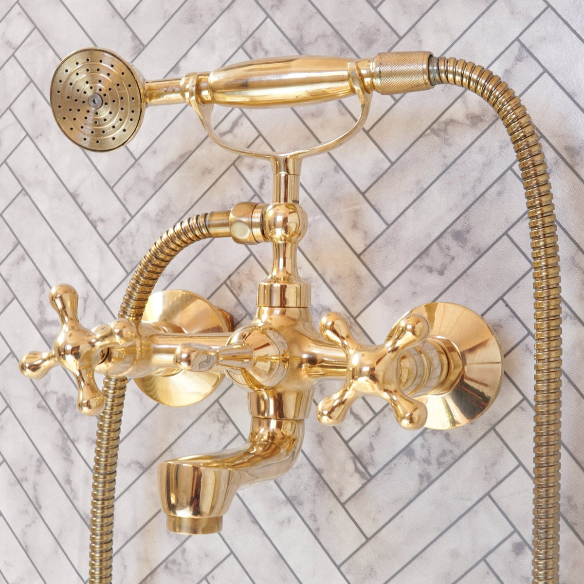 Unlacquered Brass Bath Tub Filler, Brass Wall mounted Tub Filler - BRASSDORIA