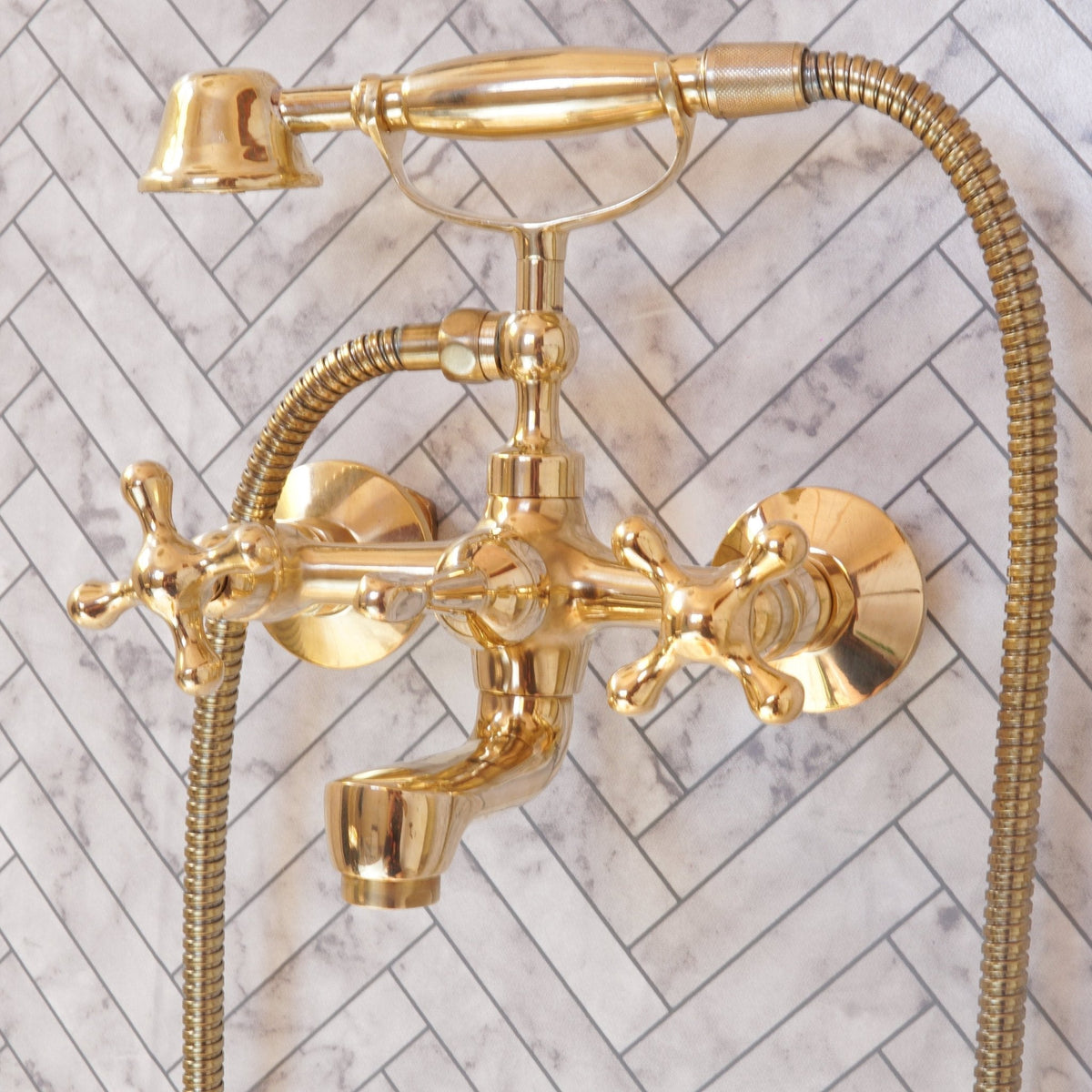 Unlacquered Brass Bath Tub Filler, Brass Wall mounted Tub Filler - BRASSDORIA