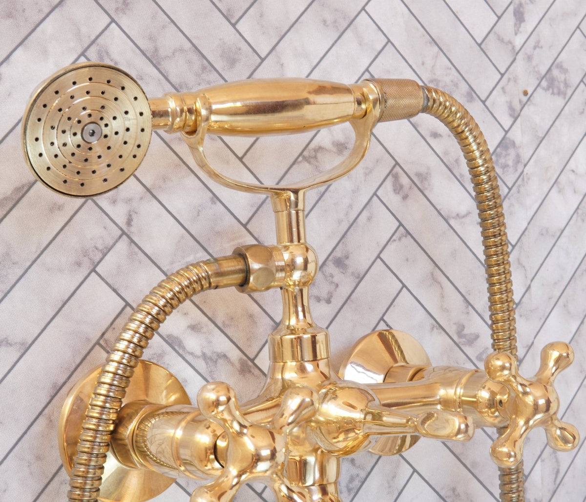 Unlacquered Brass Bath Tub Filler, Brass Wall mounted Tub Filler - BRASSDORIA