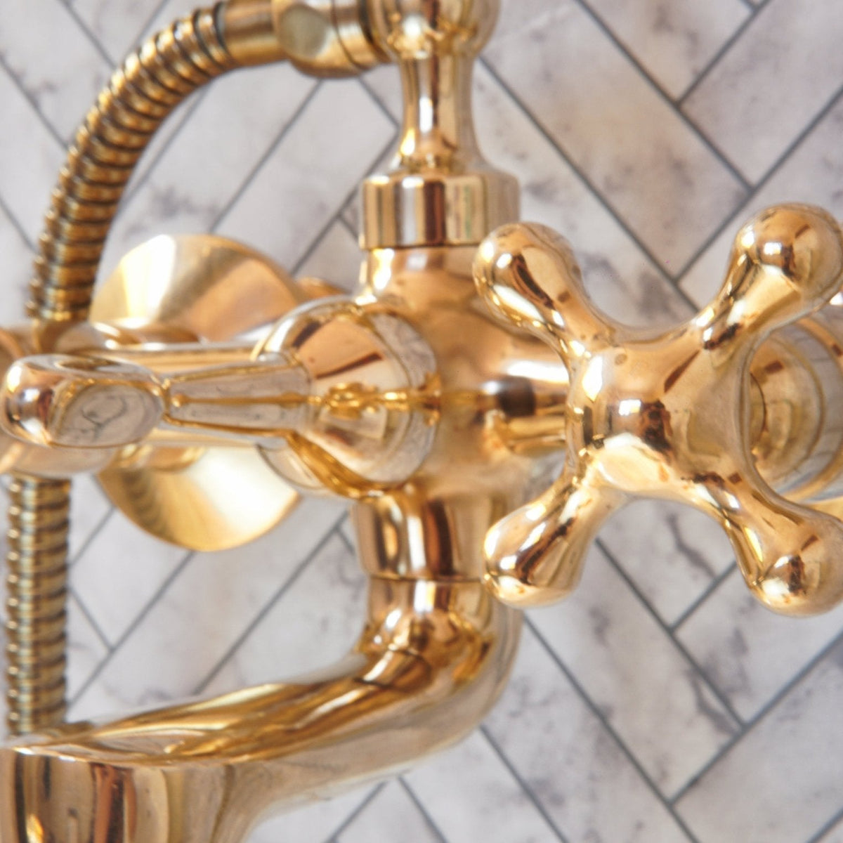 Unlacquered Brass Bath Tub Filler, Brass Wall mounted Tub Filler - BRASSDORIA