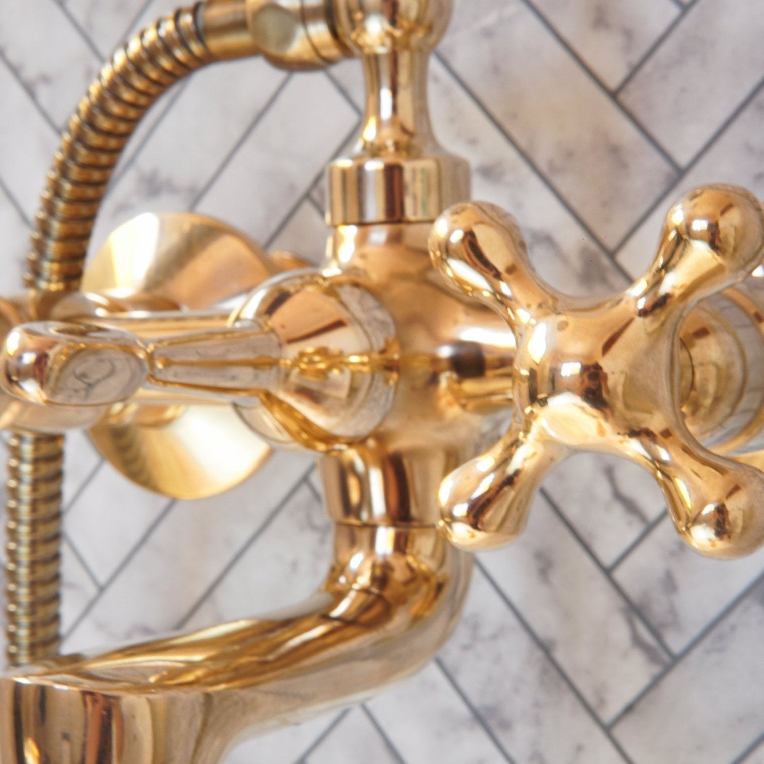Unlacquered Brass Bath Tub Filler, Brass Wall mounted Tub Filler - BRASSDORIA