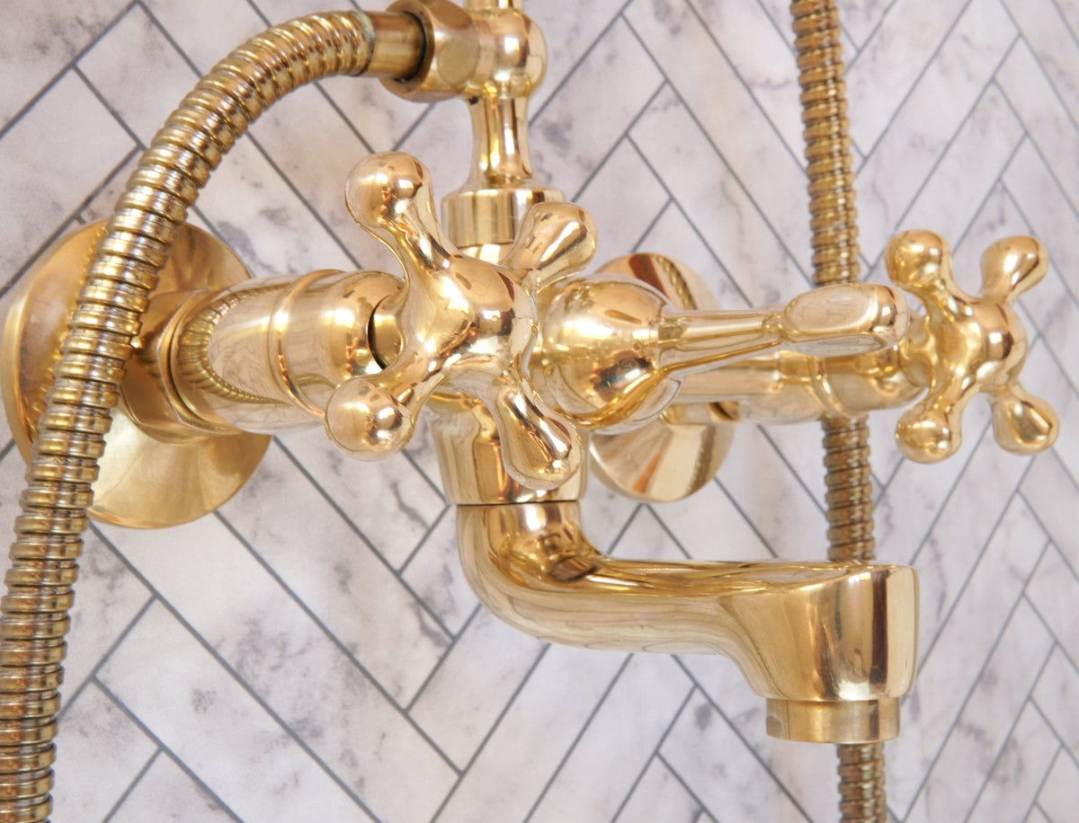 Unlacquered Brass Bath Tub Filler, Brass Wall mounted Tub Filler - BRASSDORIA