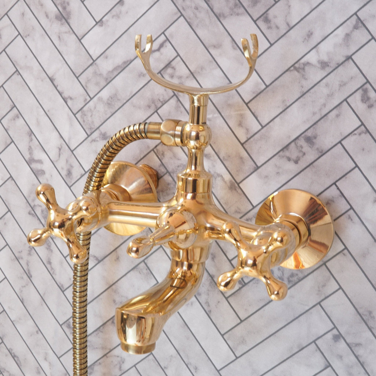 Unlacquered Brass Bath Tub Filler, Brass Wall mounted Tub Filler - BRASSDORIA