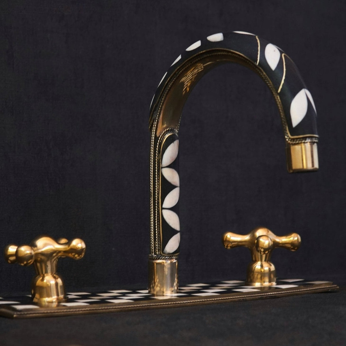 Unlacquered Brass Bathroom 3 Holes Faucet, Resin Vanity Faucet - BRASSDORIA