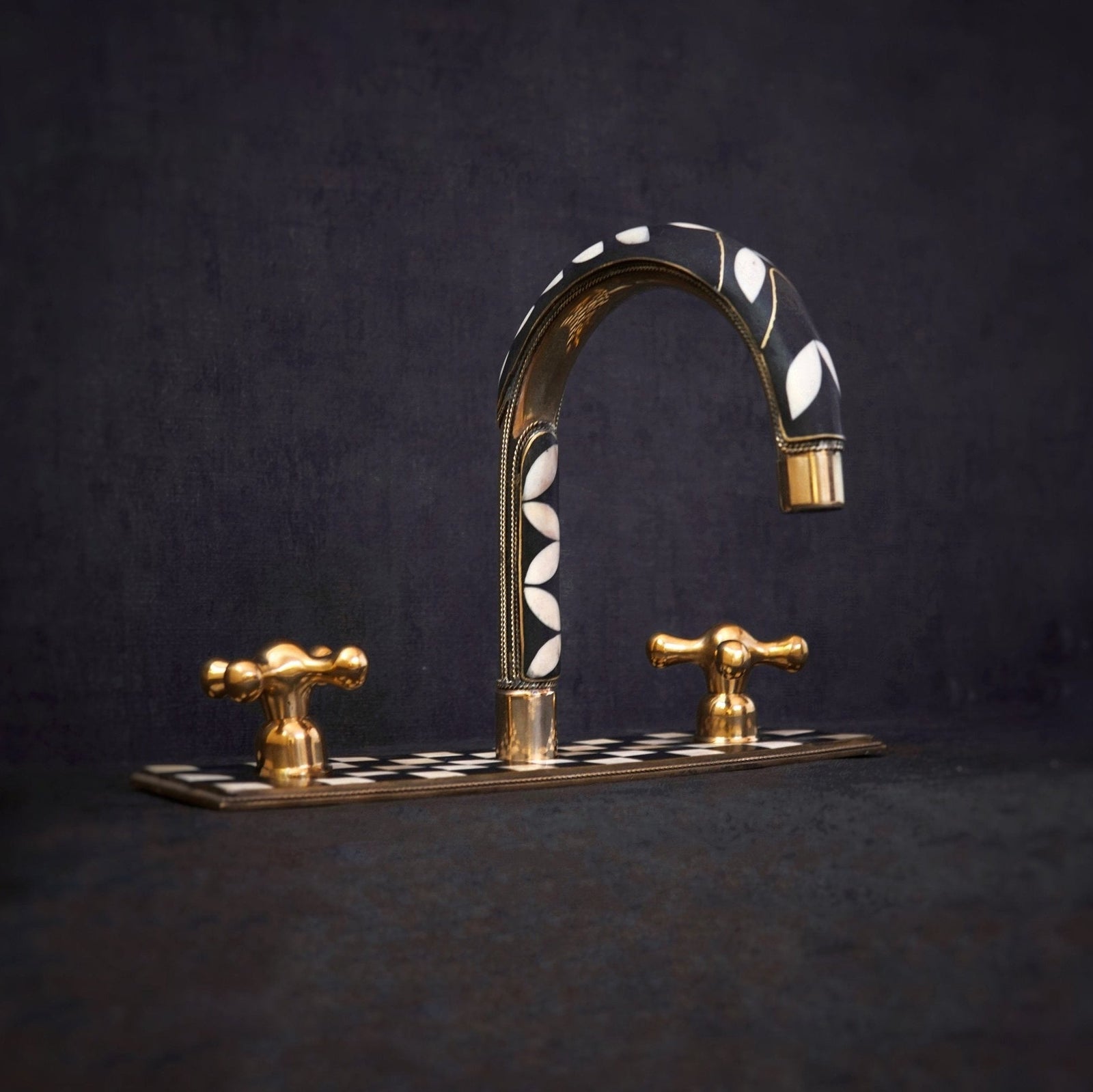 Unlacquered Brass Bathroom 3 Holes Faucet, Resin Vanity Faucet - BRASSDORIA