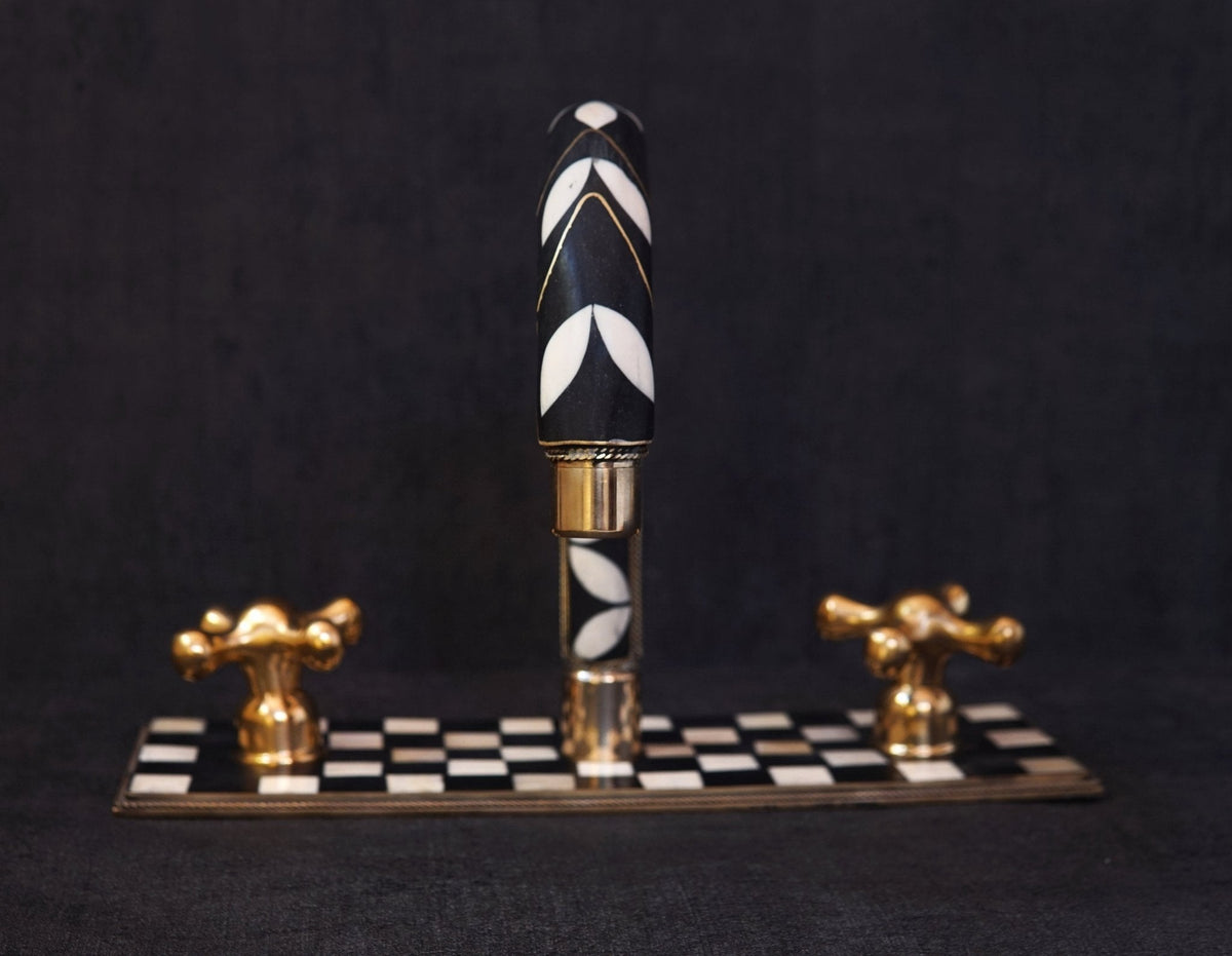 Unlacquered Brass Bathroom 3 Holes Faucet, Resin Vanity Faucet - BRASSDORIA