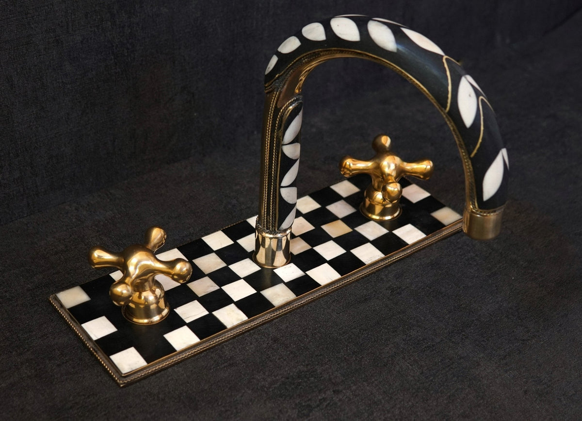 Unlacquered Brass Bathroom 3 Holes Faucet, Resin Vanity Faucet - BRASSDORIA
