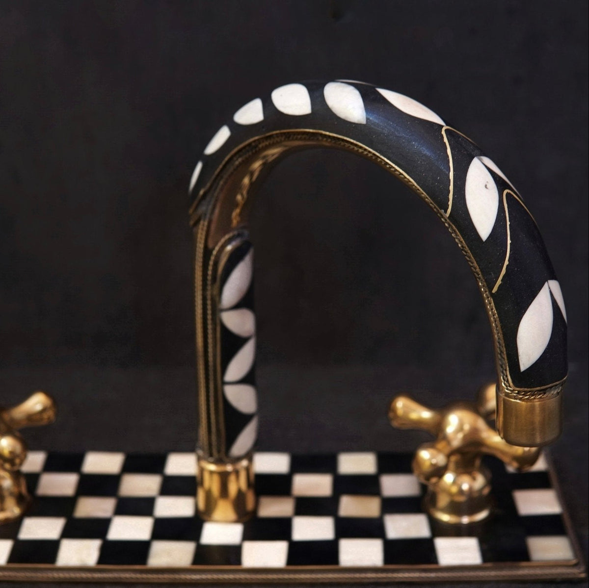 Unlacquered Brass Bathroom 3 Holes Faucet, Resin Vanity Faucet - BRASSDORIA