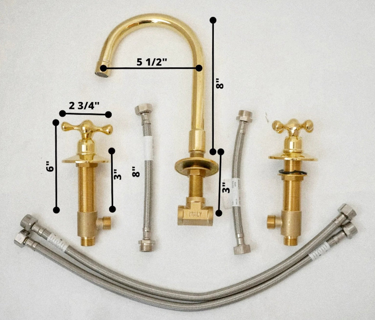 Unlacquered Brass Bathroom Faucet - 3 Holes Widespread Deck Mounted Tap - BRASSDORIA