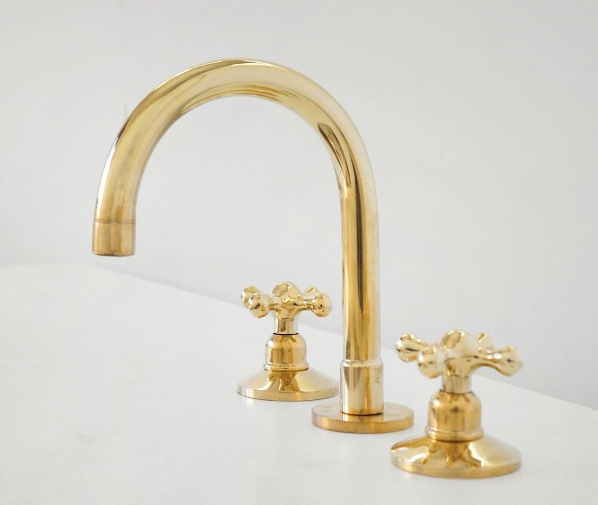 Unlacquered Brass Bathroom Faucet - 3 Holes Widespread Deck Mounted Tap - BRASSDORIA