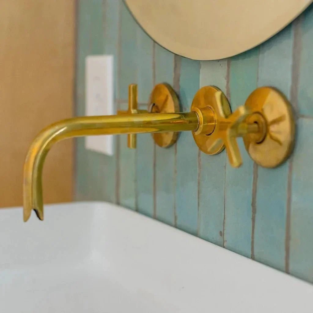 Unlacquered Brass Bathroom Faucet - Antique Brass Wall Mount Faucet - BRASSDORIA