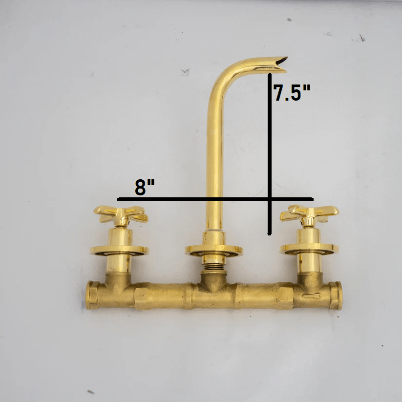 Unlacquered Brass Bathroom Faucet - Antique Brass Wall Mount Faucet - BRASSDORIA