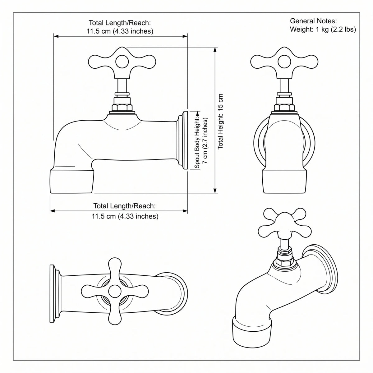 Unlacquered Brass Bathroom Vanity Tap – Wall Mount Garden Spigot - BRASSDORIA
