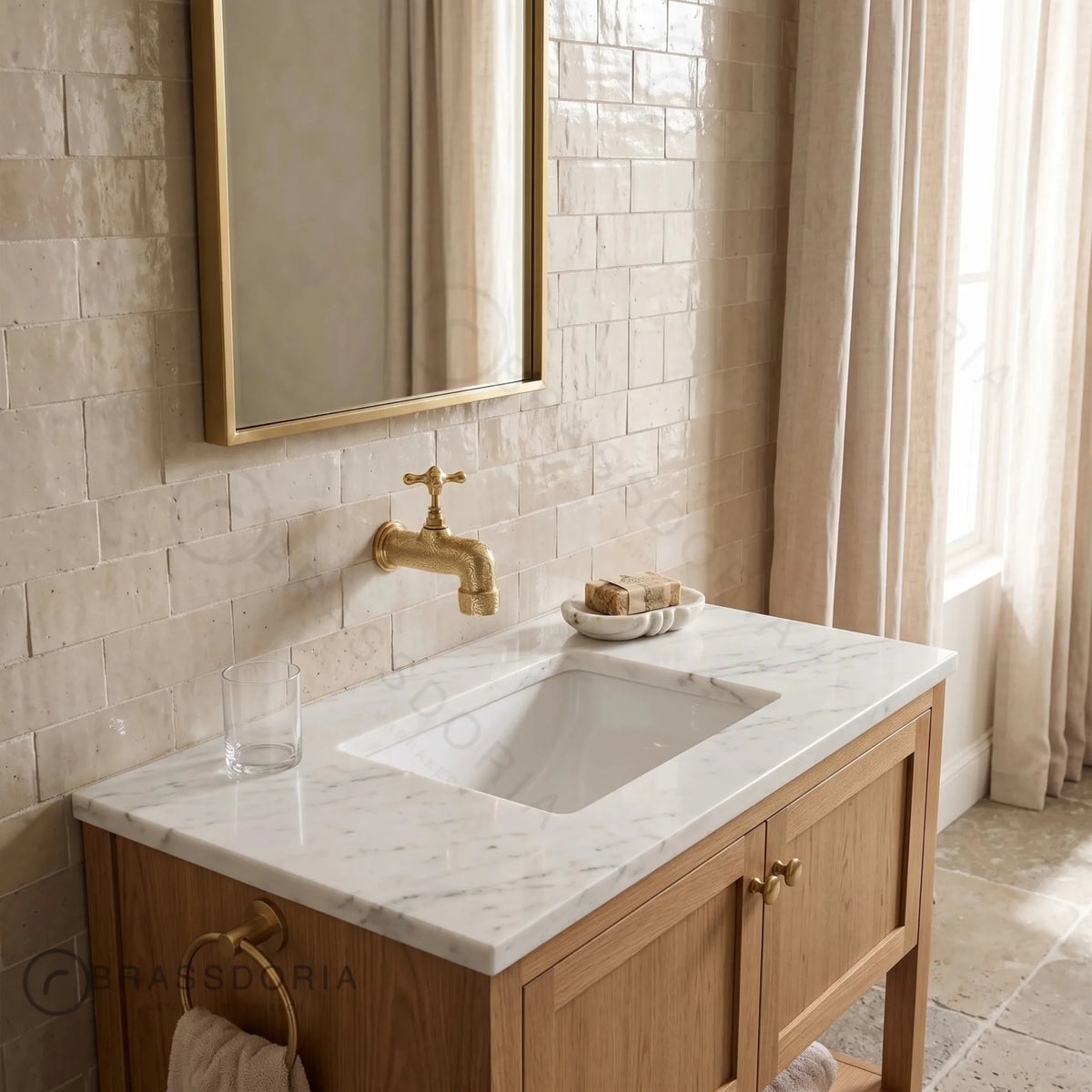 Unlacquered Brass Bathroom Vanity Tap – Wall Mount Garden Spigot - BRASSDORIA