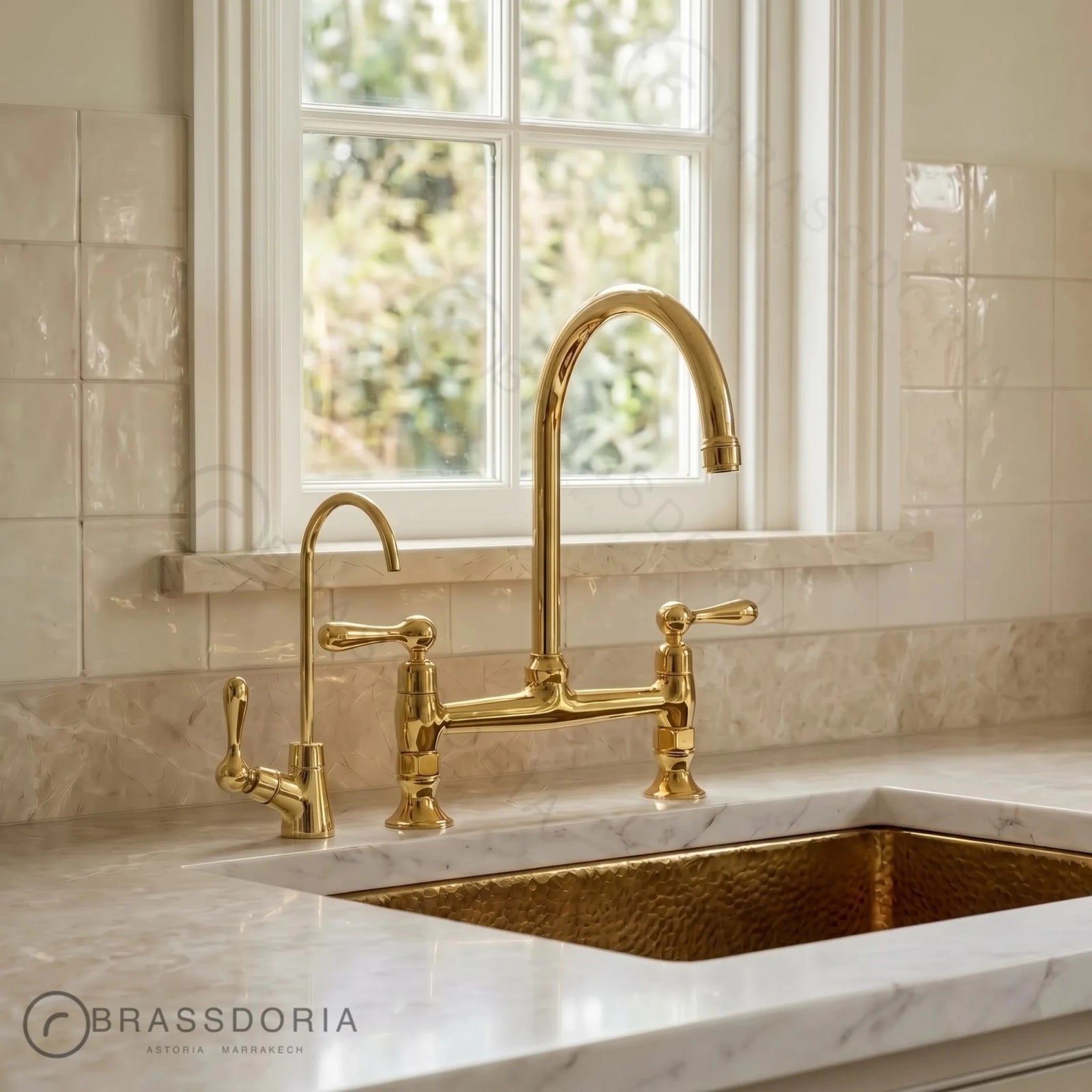Unlacquered Brass Bridge Faucet – Solid Brass Kitchen Faucet - BRASSDORIA