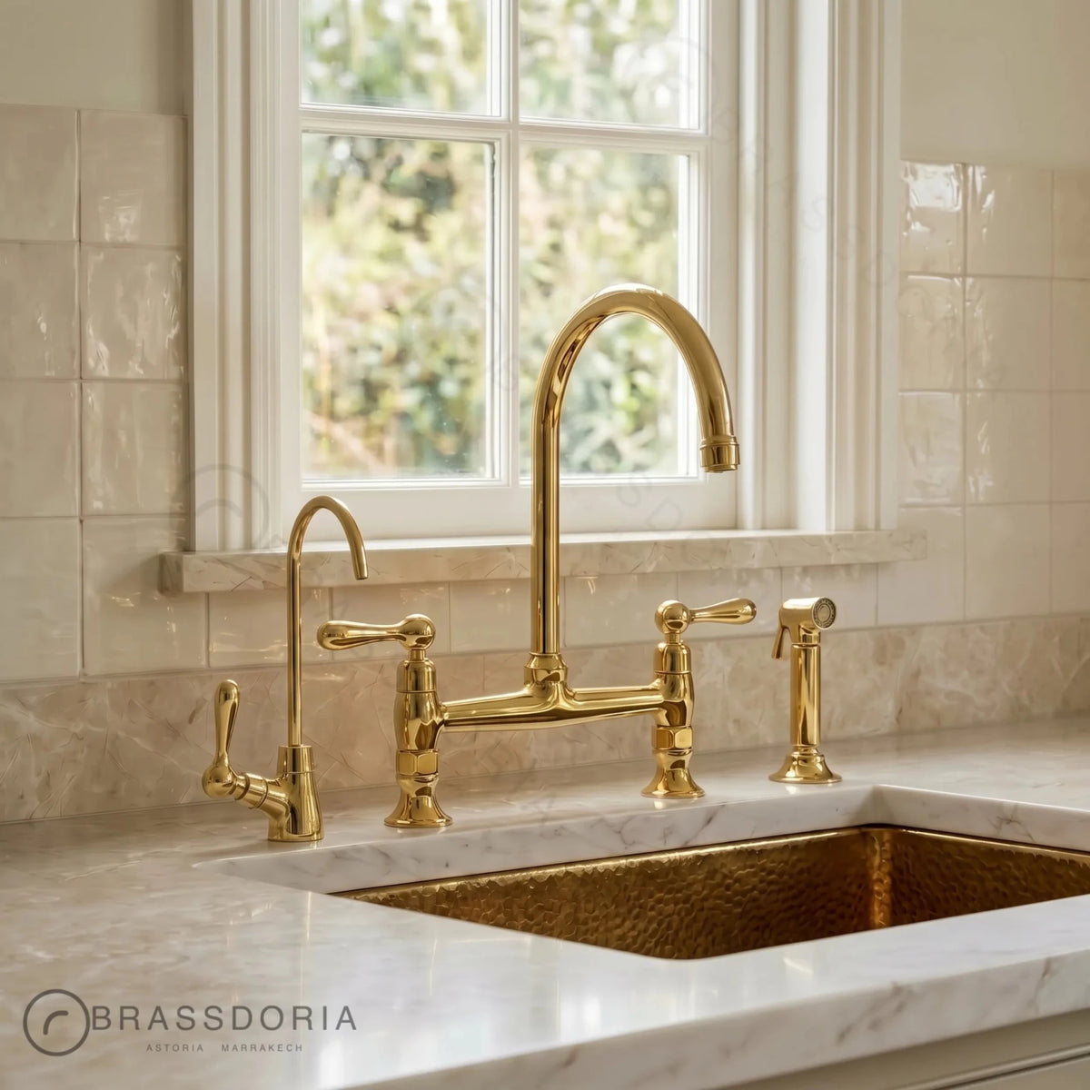 Unlacquered Brass Bridge Faucet – Solid Brass Kitchen Faucet - BRASSDORIA