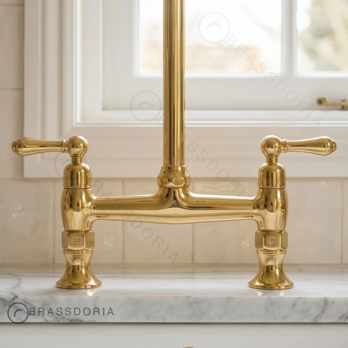 Unlacquered Brass Bridge Faucet – Solid Brass Kitchen Faucet - BRASSDORIA