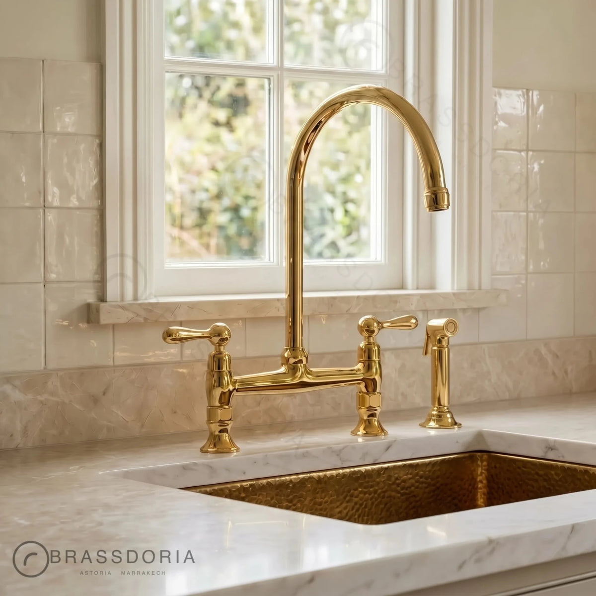 Unlacquered Brass Bridge Faucet – Solid Brass Kitchen Faucet - BRASSDORIA