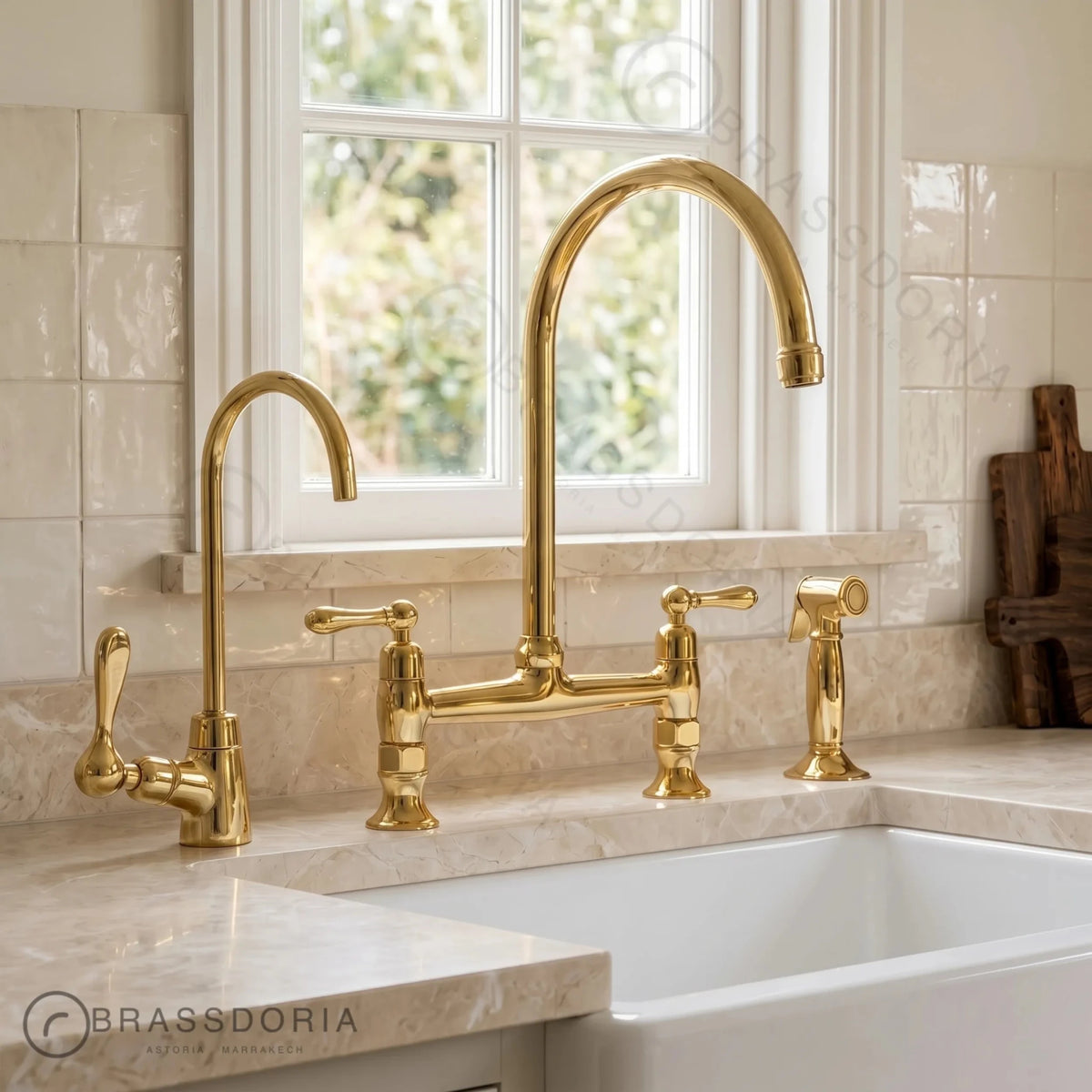 Unlacquered Brass Bridge Faucet – Solid Brass Kitchen Faucet - BRASSDORIA