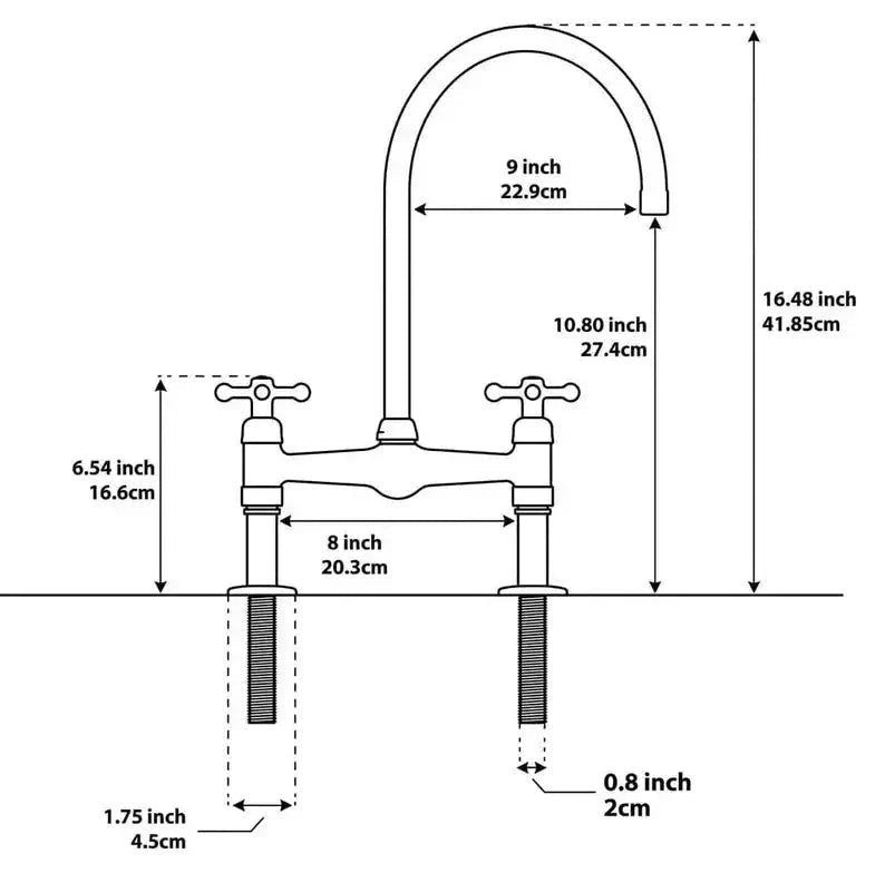 Unlacquered Brass Bridge Kitchen Faucet: 8-Inch with Side Sprayer - BRASSDORIA