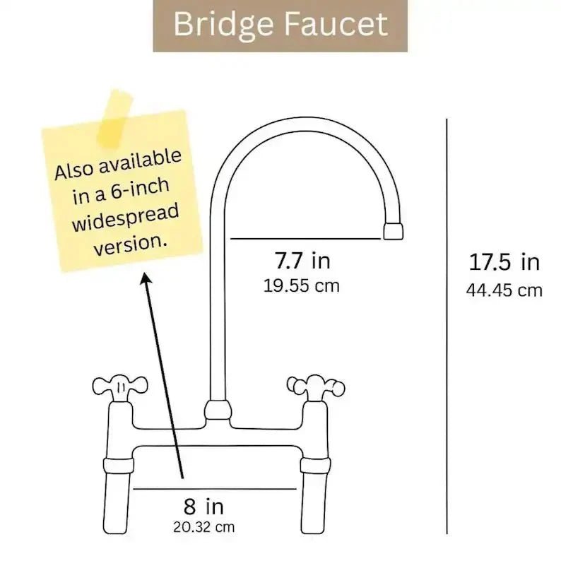 Unlacquered Brass Bridge Kitchen Faucet - Solid Brass Kitchen Tap - BRASSDORIA