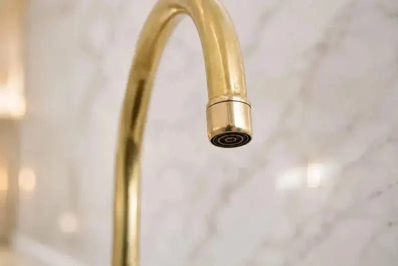 Unlacquered Brass Bridge Kitchen Faucet - Solid Brass Kitchen Tap - BRASSDORIA